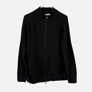 Brax Black Zip Up Sweater with Stand-Up Collar